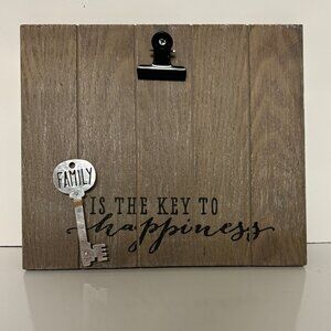Rustic Wooden Family Photo Clip Board FAMILY IS THE KEY TO HAPPINESS 9" x 7.75"